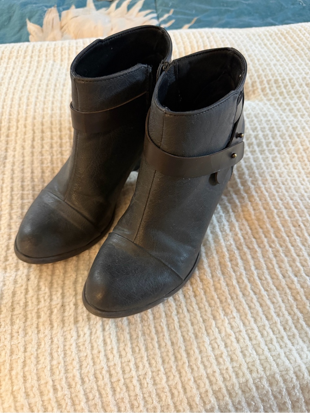 Women's Black Ankle Boots with Decorative Strap